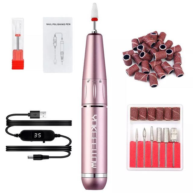 Electric Nail Drill Machine For Acrylic Gel Polish File With Cutter Strong Nail Sander 30000RPM Cordless Portable Nail Drill Pen: 35000RPM-PK