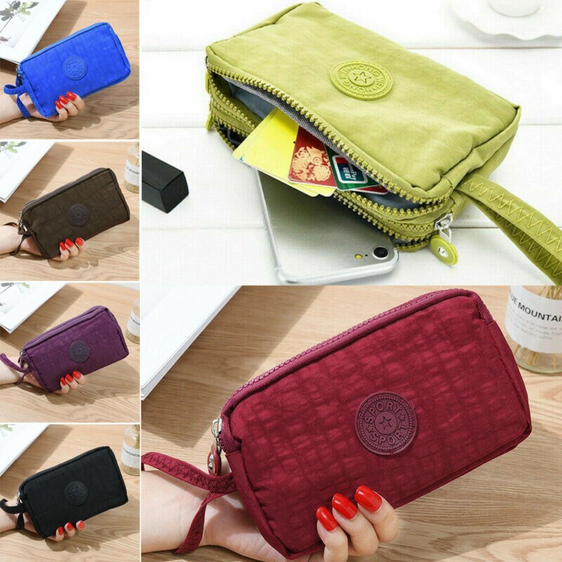 Ladies Small Multi Pocket Canvas Style Clutch Women's Satchel Bag Purse Wallet