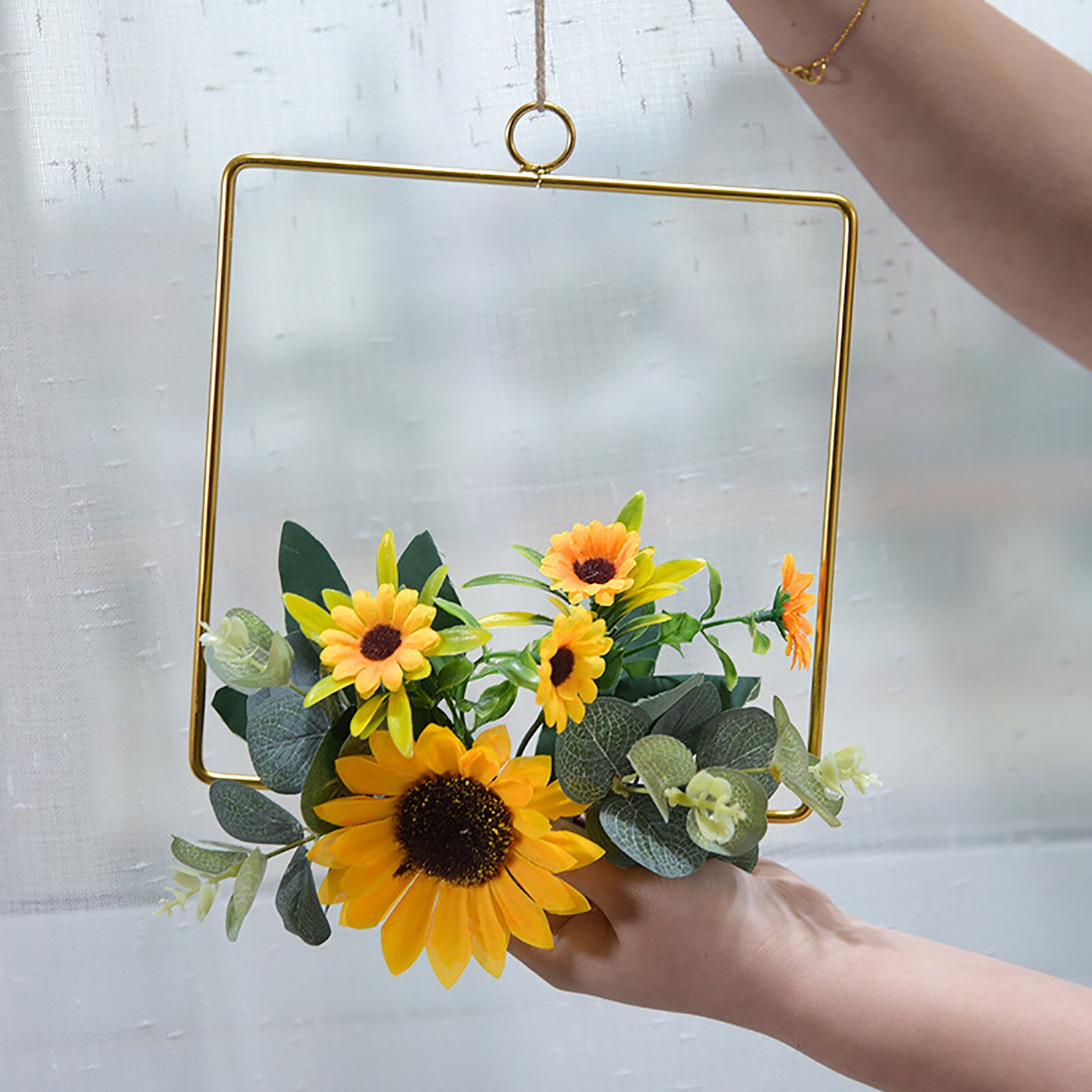 Gold Iron Metalen Ring Hoepel Bloemen Krans Handgemaakte Bloemen Metalen Hoop Wedding Guirlande Verjaardag Baby Shower Krans Decoratie # T2P