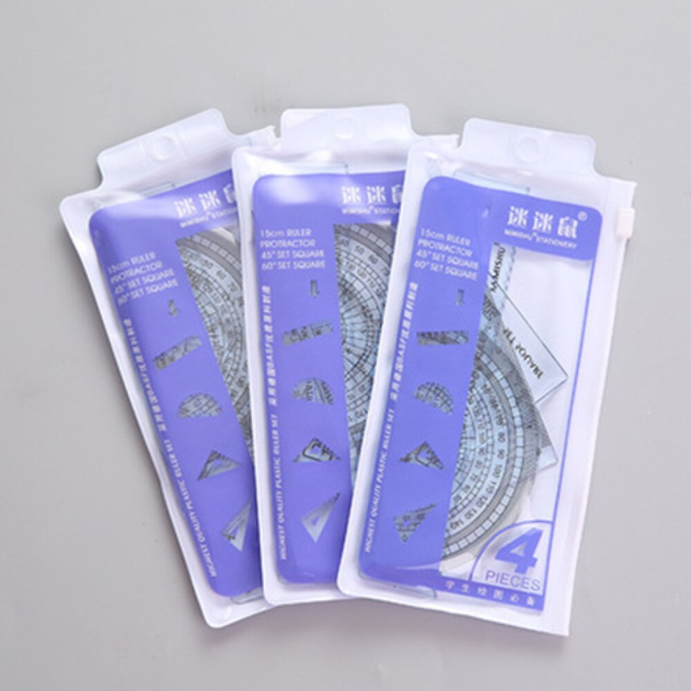 4Pcs a Sets Students Drawing School Supplies Transparent Straightedge Square Triangle Ruler Protractor