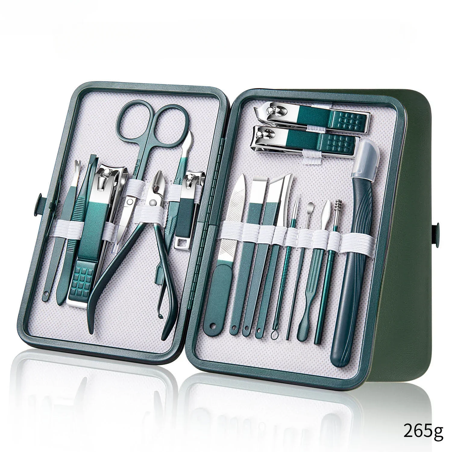juego de cortaúñas de acero inoxidable con Estuche De Viaje de cuero, juego de herramientas de aseo verde para manicura, herramienta para el cuidado de los pies en el hogar: Chocolate