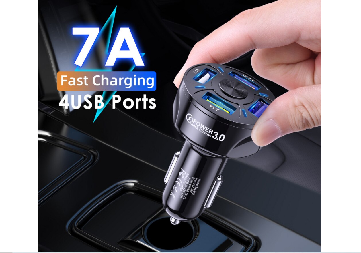 3.1a fast charging car charger one drag four QC 3.0 car mobile phone charger 4USB car charger qc3.0