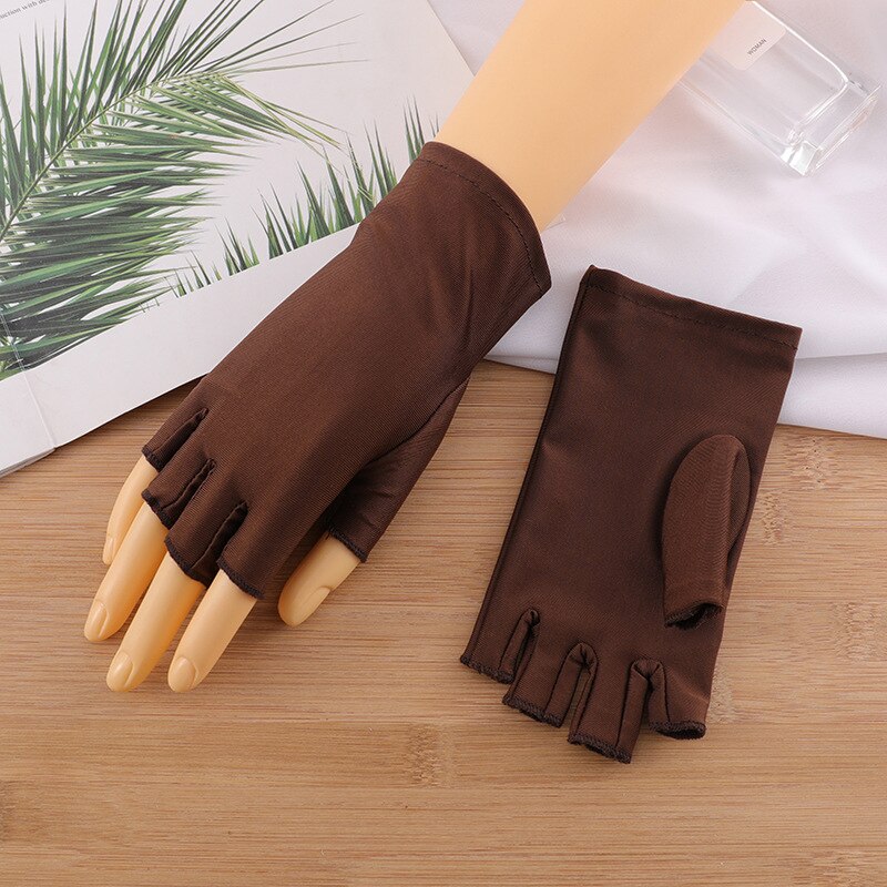 Guantes de LICRA para conducir para hombre y mujer, de medio dedo, transpirables, para deportes al aire libre, ciclismo, protección solar, para verano: Café