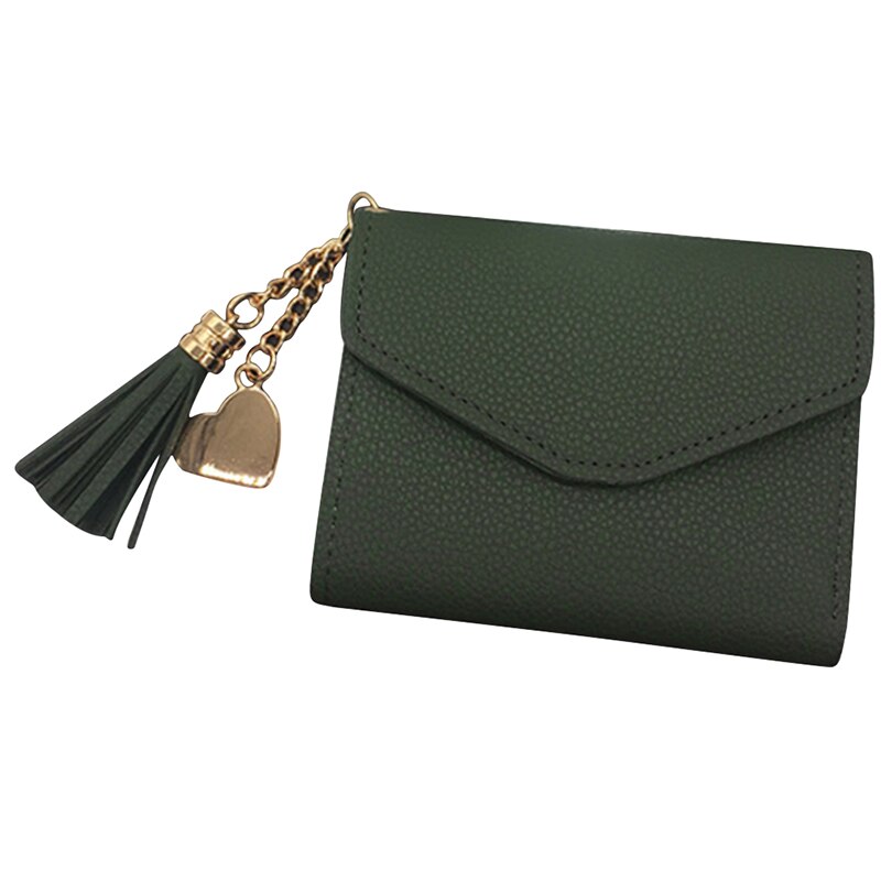 Short Wallet Tassel PU Leather Wallets Female Heart Pendant Hasp Coin Purse Mini Bag: green