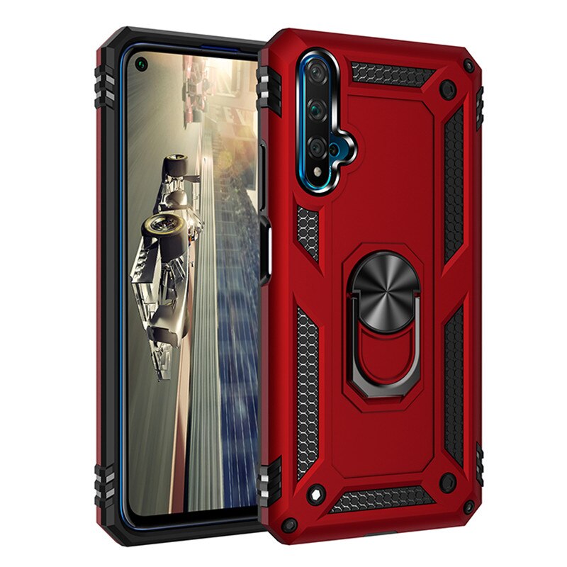 For Huawei Nova 5T Nova5T 5 T Case Magnet Car Ring Stand Holder Case for Huawei Honor 20 Honor20 Soft Silicone Bumper Case: Denim / Brown
