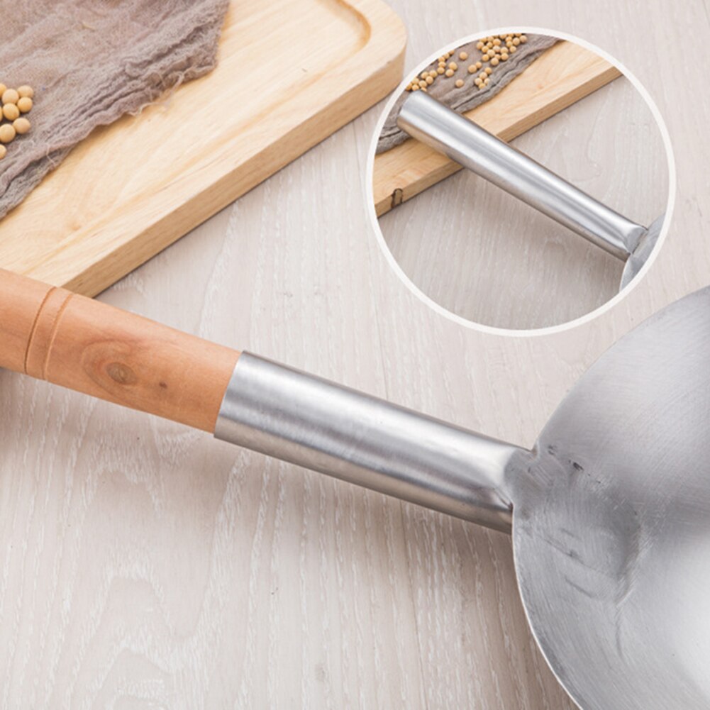 1PC Stainless Steel Cooking Tools Spoon Shovel Wooden Handle No Coating Non-stick Spoon Wok Durable Kitchen Gadgets