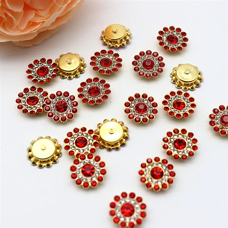 Taladro de flor de sol de 14mm, placa facial redonda cosida a mano, hebilla de taladro hecha a mano, accesorios de cuentas de lazo Diy, diamantes de imitación de doble flor: Níquel negro / L