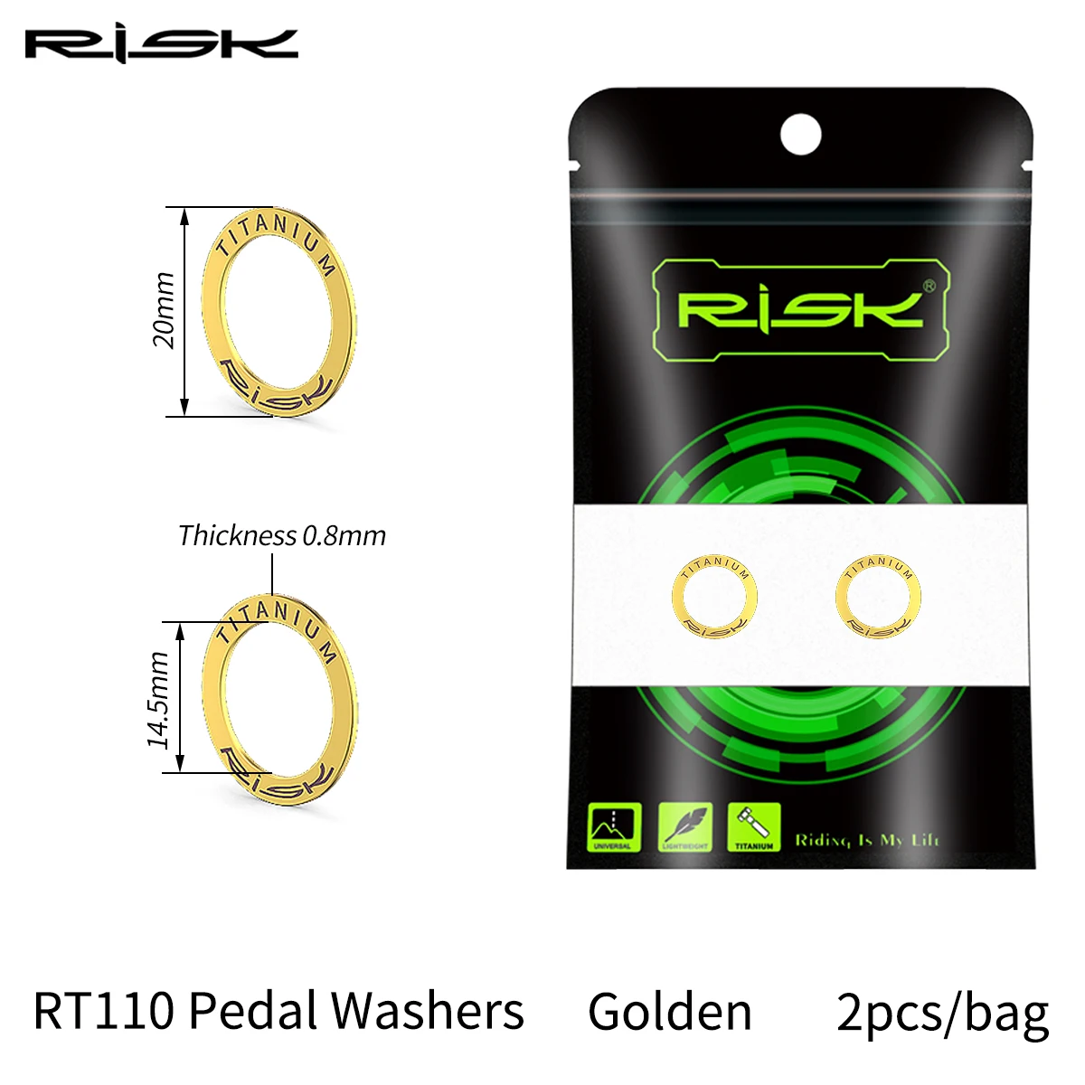 RISIKO Fahrrad Pedal Unterlegscheibe Abstandshalter Kurbel Dichtung Pedal abnormal Klang Wartung Ring Unterlegscheibe MTB Fahrrad Titan Legierung Pedal Unterlegscheibe: Gelb