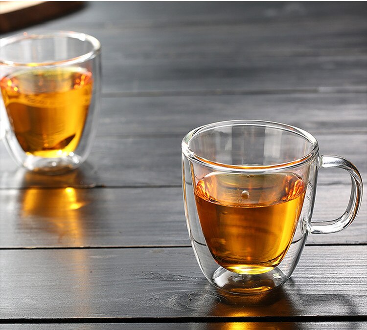 Double insulation transparent glass coffee cup with the glass office household cup milk cup 400 ml