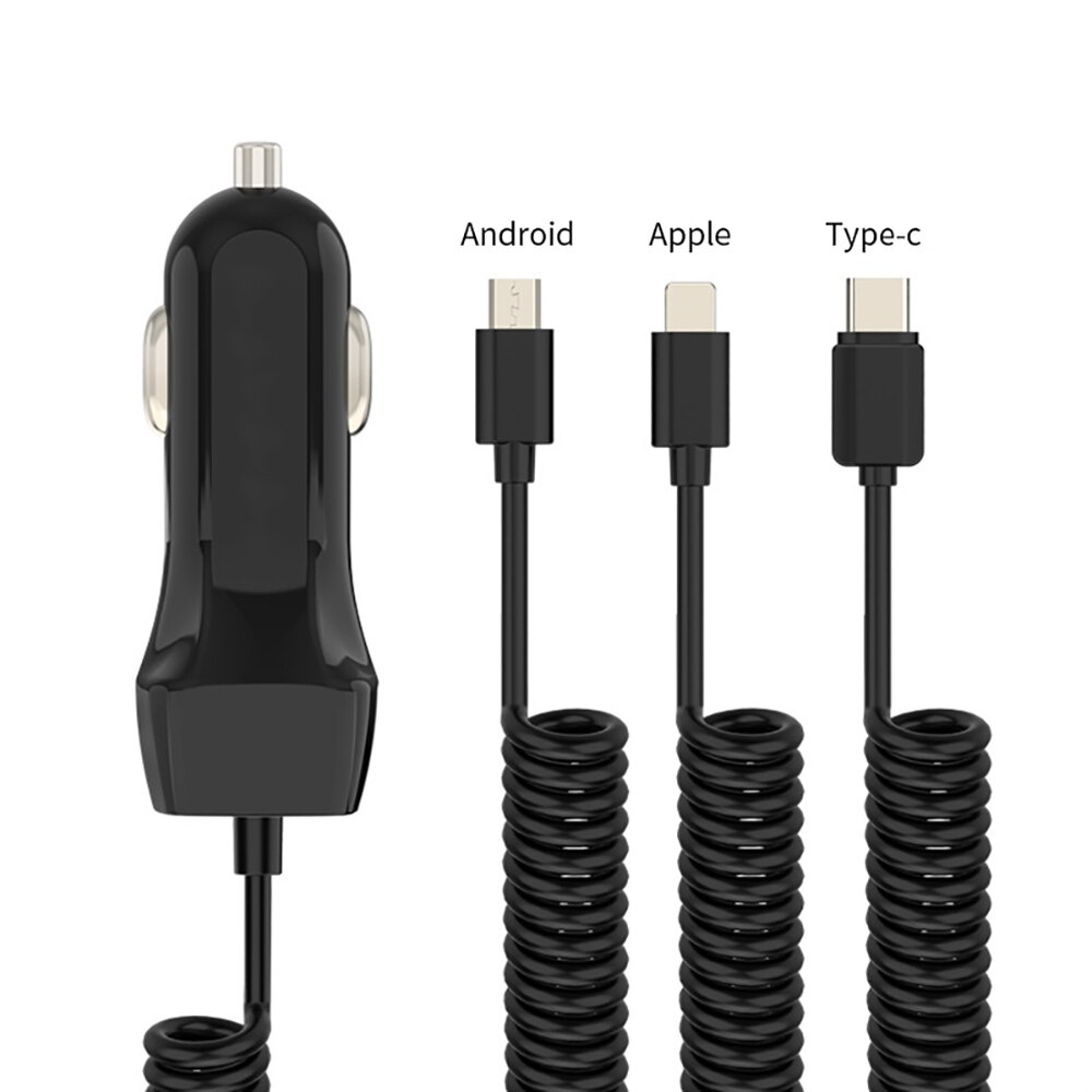 Unravel 12v-24v usb biloplader telefonoplader bil micro usb type c belysning med blåt led lys dobbelt output metoder
