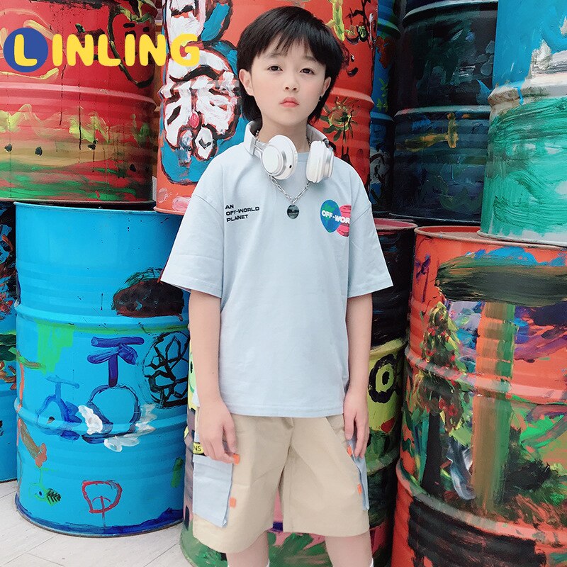 Linling Mode Katoen Kids Kostuum Cartoon Prints Kinderen T-shirt Zomer Zachte Katoenen Jongens T-shirt V241