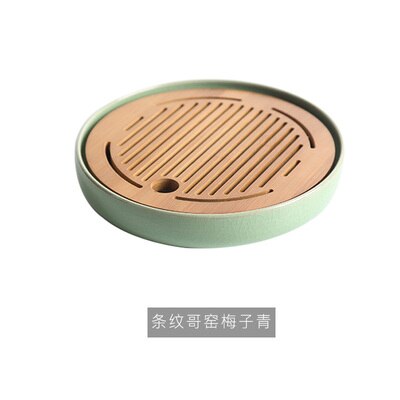 Longquan celadon te sæt lille tebakke keramik + bambus vand opbevaring te bord te simpel runde tallerken tallerken: D