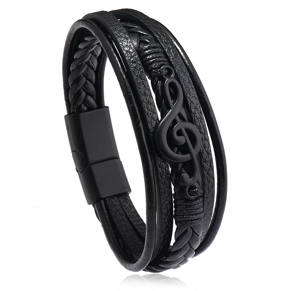 Men's Musical Symbol Leather Bracelet Vintage Men's Bracelet Music Symbol Simple Leather Multi-Layer Bracelet: Hot Stamping