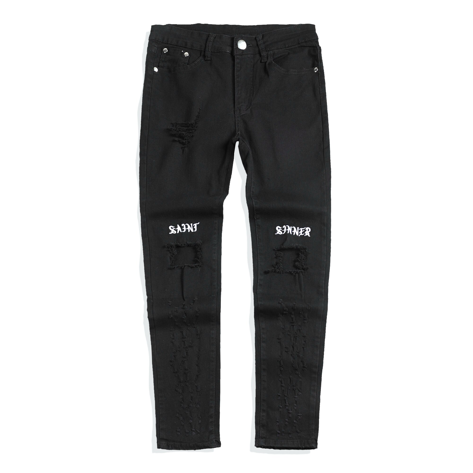 Uncledonjm knæhuller jeans herre skrabe sorte hip hop stretch slim fit bukser hip hop ripped jeans ødelægge: 29