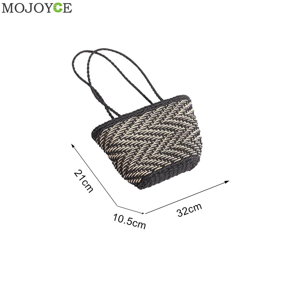 Vintage Straw Shoulder Weaving Bucket Beach Bag Women Woven Rattan Small Beach Summer Bucket Totes Handbags