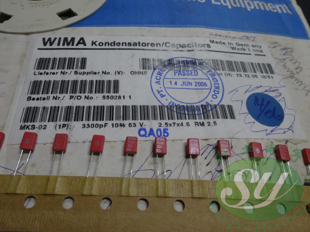 20x WIMA MKS02 Film Capacitor - 3.3nF 63V P2.5mm Pitch - Audio Amplifier Component