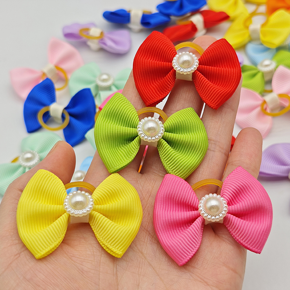 10 piezas de lazos para perros, cinta bonita, accesorios para perros, cuatro tipos, 36 colores, lazos para el pelo para mascotas con banda de goma elástica, de navidad