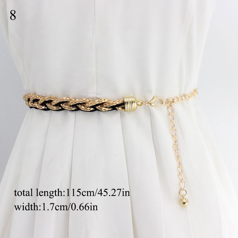 Cinturón de Metal decorativo con perlas para mujer, Cinturón fino con gancho de cuentas, cadena de cintura, vestido, 1 ud.