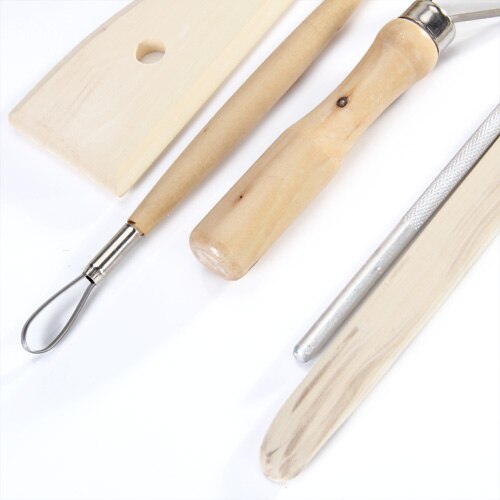 Juego de 8 piezas Herramientas de alfarería arcilla cerámica tallado en cera moldeado de alambre arcilla cortador Potters Rib Tools Kit, madera, acero