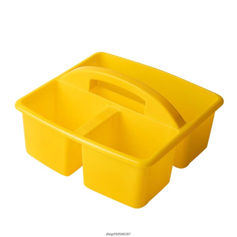 Portable Storage Caddies Box Plastic Divided Basket Bin with 3 Compartments Office Desk Organizer for Art Paint Brushes: Yellow