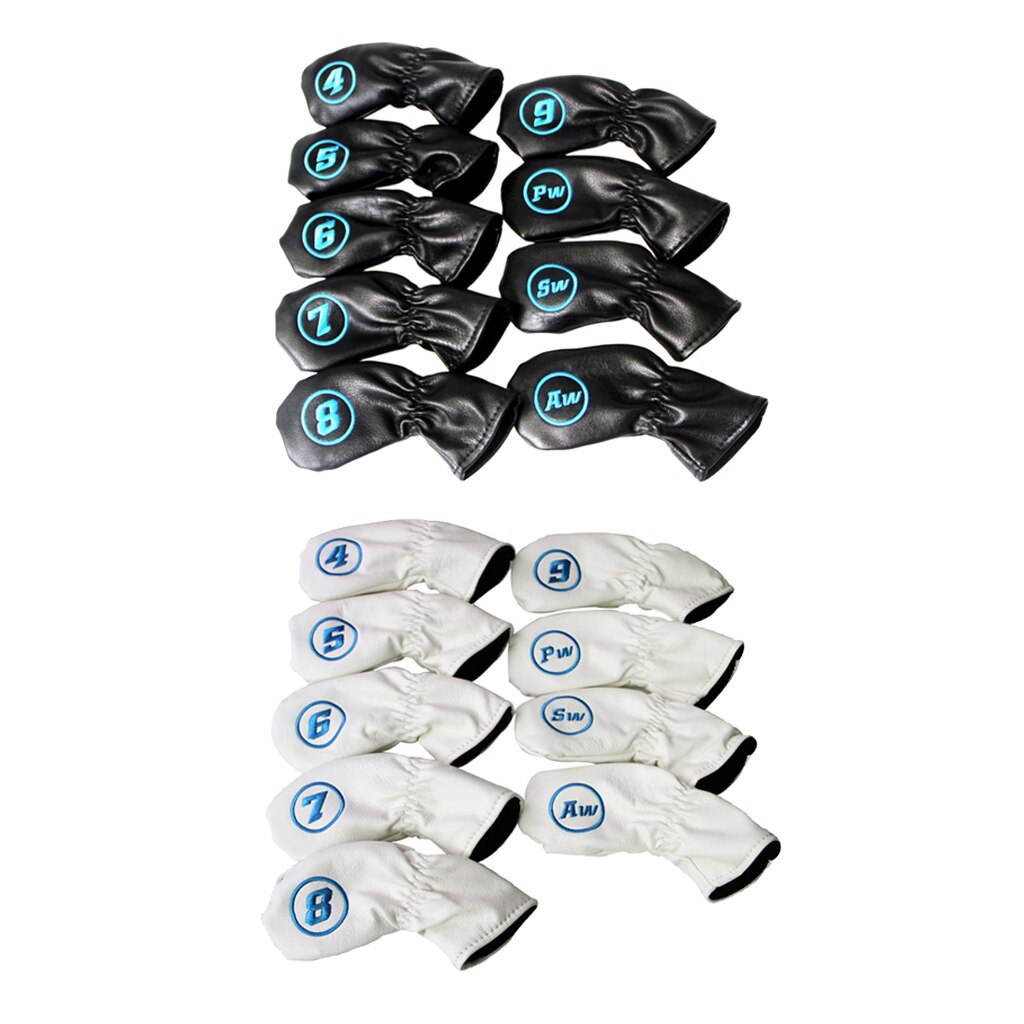 9pcs Golf Beschermende Club Covers Ijzers Headcover Handschoenen Iron Putter Cover Borduren 4 5 6 7 8 9 AW SW PW