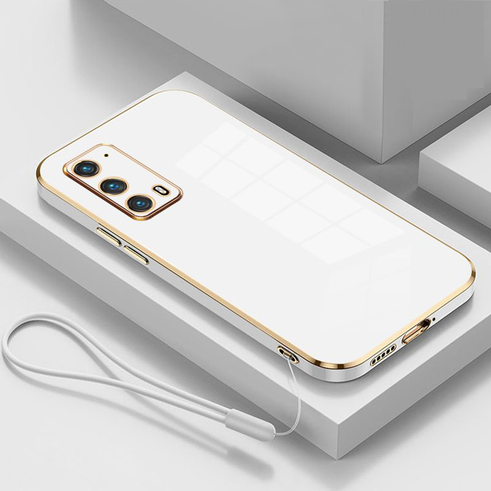 Pour Motorola Edge 20 étui de luxe carré placage Motorola Edge 20 coque de téléphone antichoc Silicone couverture arrière Fundas: WHITE