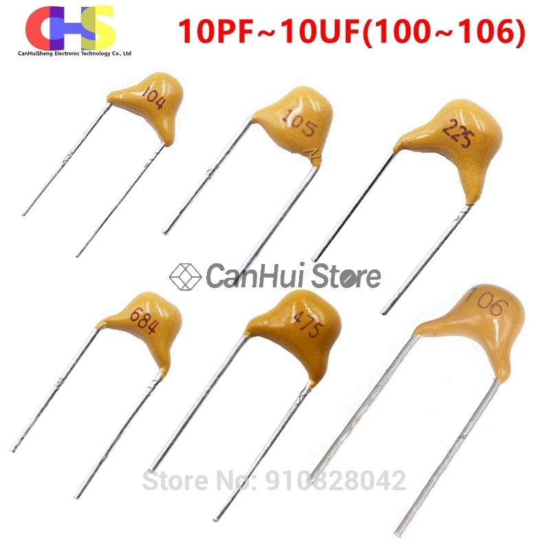 100 Uds condensador cerámico multicapa 50V (100 ~ 106) 10pF ~ 10uF 102 103 104 105 39 820pF 1 22 33 47 56 68 100 nF 0,01 0,1 uF P5.08mm