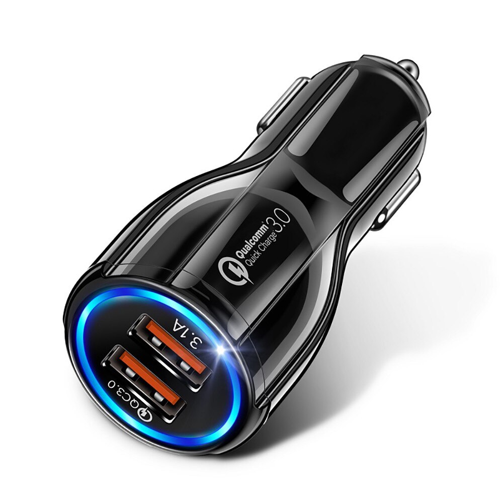 Bil usb lader hurtiglading 3.0 2.0 mobiltelefon lader 2 port usb rask bil lader for iphone samsung nettbrett billader: Type 1 svart