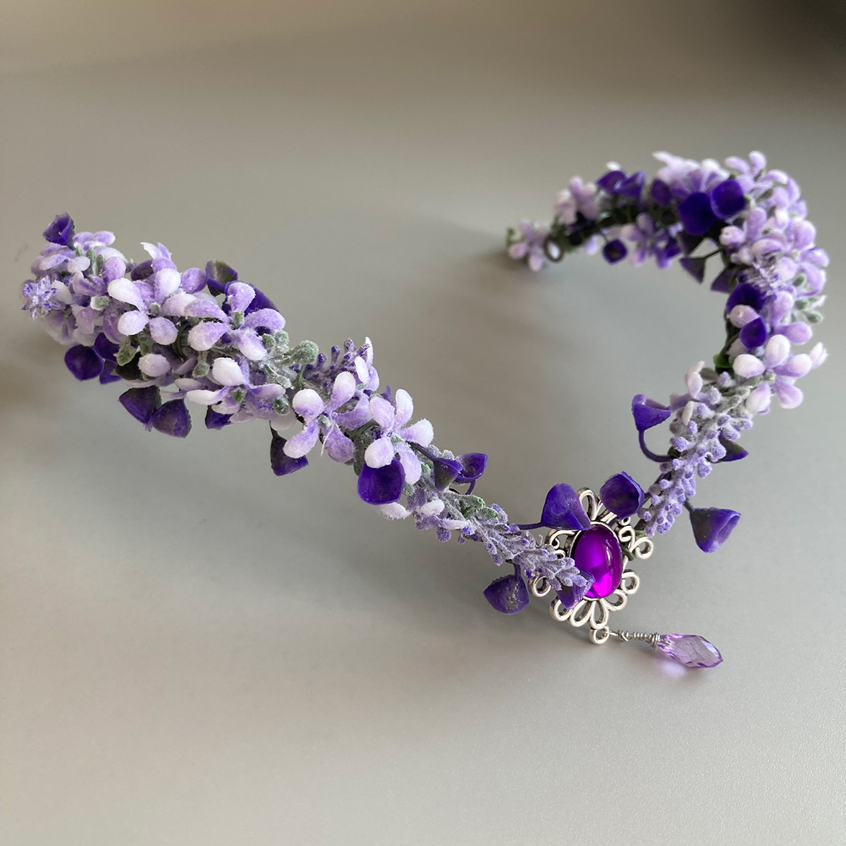 Purple Flower Headpiece - Fairy Floral Crown Woodland Elf Headband Forest Wreath Elven Tiara for Renaissance Cosplay Wedding: Black Zinc Plated