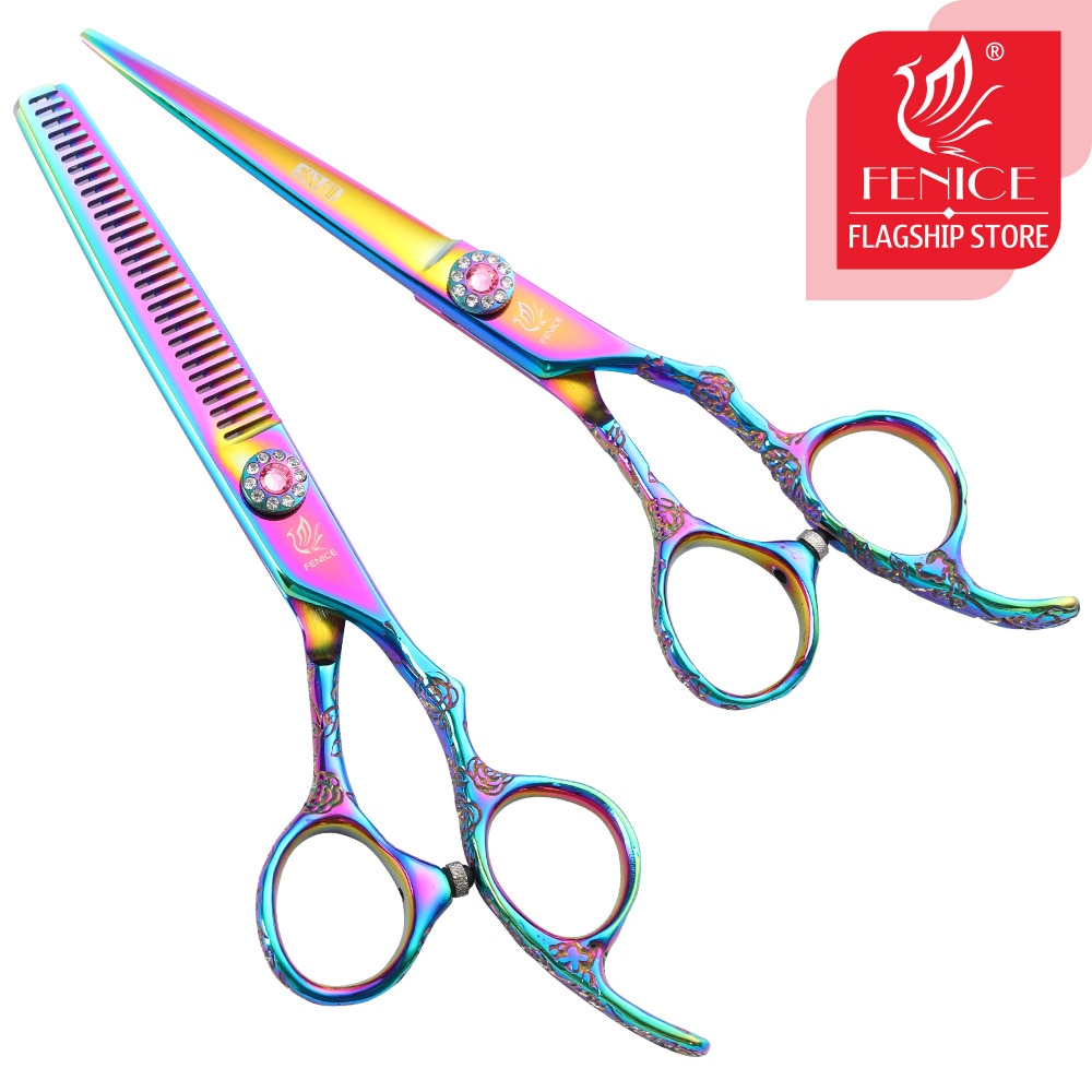 Fenice 6 inch Purple Pet Dog Grooming Scissors Set Cutting&amp;Thinning Shears Set Animal Haircut Scissors Kit