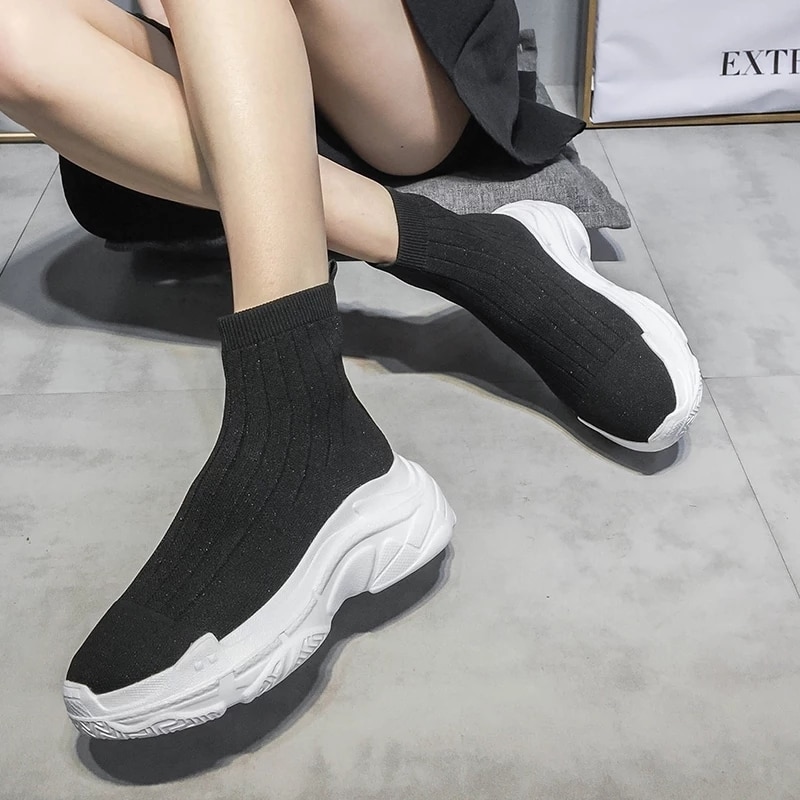 Socks Shoes Runner Heavy Sole Women Sneakers Speed Trainer Black White Glitter Trainers Casual Shoe