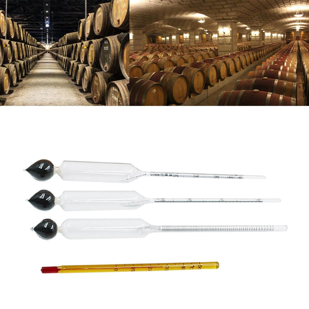 3pcs Glass Alcohol Meter Hydrometer Tester 0 to 100% With Thermometer Gadget Case Kit For Wine Instruments