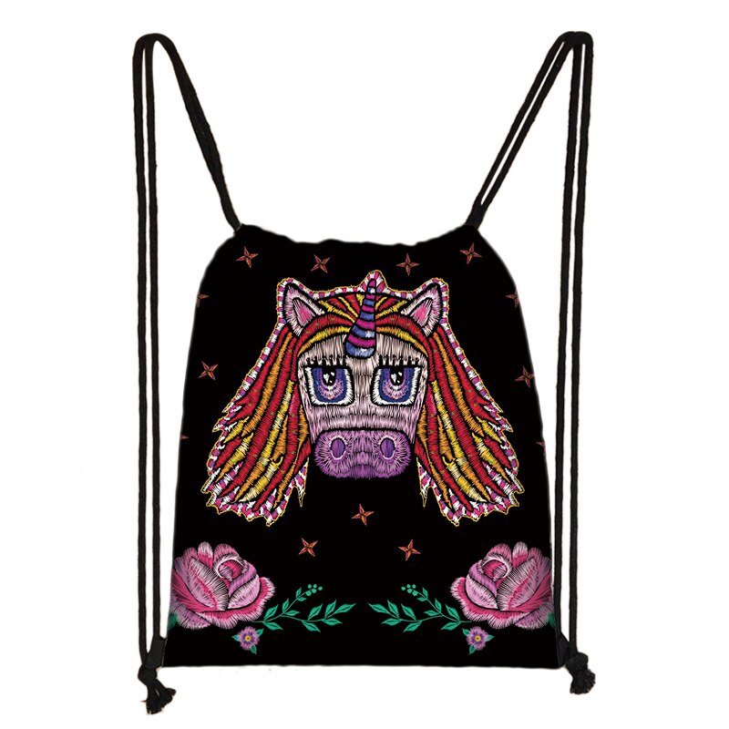 Unicorn Print Drawstring Bag Women Travel Bag Teenager School Bag Brown Girl And Boy Backpack Female Storage Bags To521