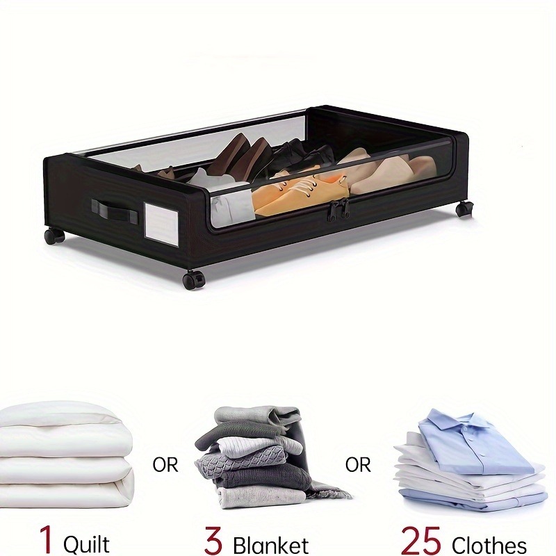 Caixa de armazenamento de roupas debaixo da cama, garra impermeável, cremalheira de armazenamento de pó, adequado para cobertores e colchas