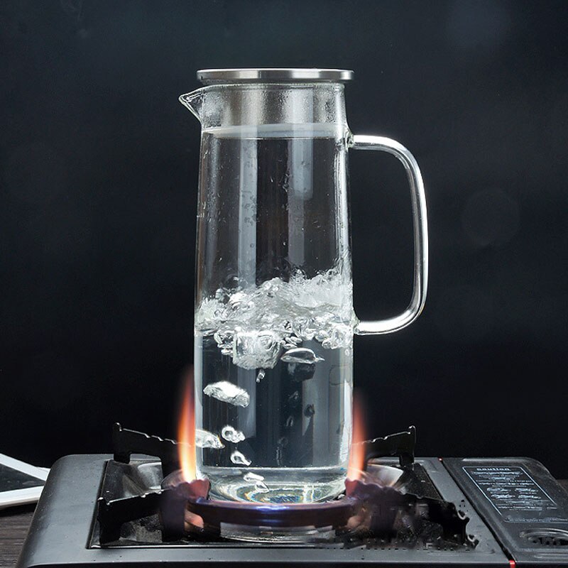 1/1.2/1.5l varmebestandigt glas vandflaske frugtsaft te mælkekander potter høj temperatur opvarmning vand pot hjem dekoration: 1.0l / Stålovertræk