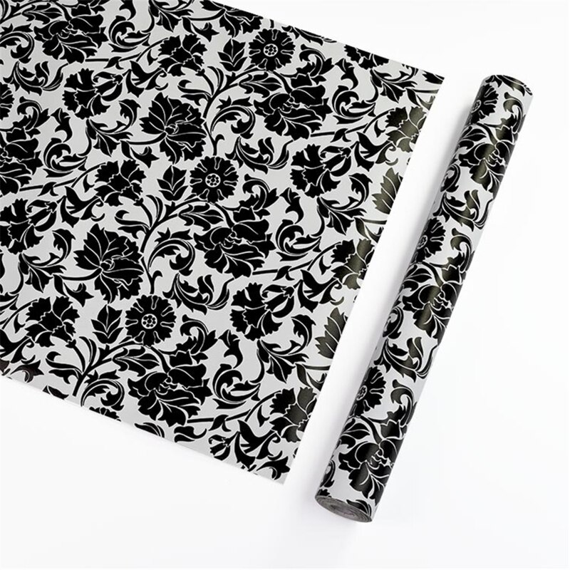 Papel pintado autoadhesivo a rayas blancas y negras de PVC de 45cm x 10m moderno Adhesivo de pared para muebles de baño y cocina Hou: 1297