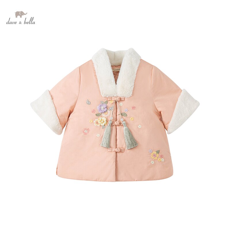 DBJ19939-1 dave bella inverno neonate moda ricamo floreale cappotto imbottito bambini bambini ragazza top neonato bambino capispalla
