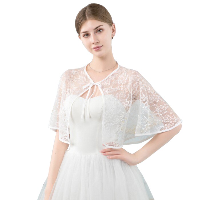 Black red Blush Lace Wedding Jacket Wrap Short Bridal Wraps Shawl Summer Women Evening Bolero Bride Capes Mariage: Ivory