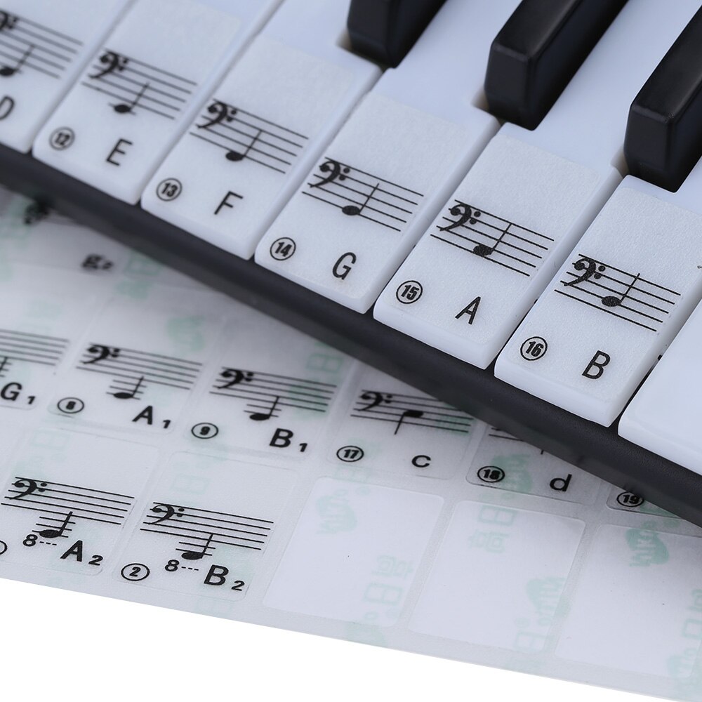 ! 2 stücke transparent Klavier Tastatur Aufkleber 49 61 Schlüssel Elektronische Tastatur 88 Tasten Klavier stechen Hinweis Aufkleber für Weißen Tasten