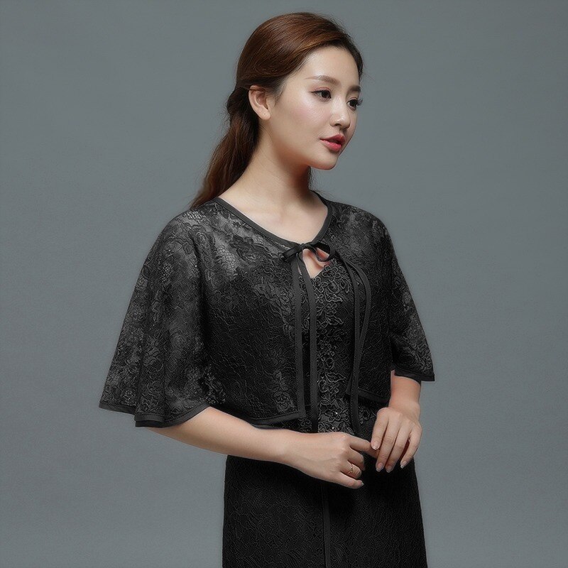 Boléro dentelle blanche Femme Cape rouge pour robe de soirée boléro nuptiale Mariage 8 couleurs haussement d'épaules pour femmes châles accessoires de Mariage: Black
