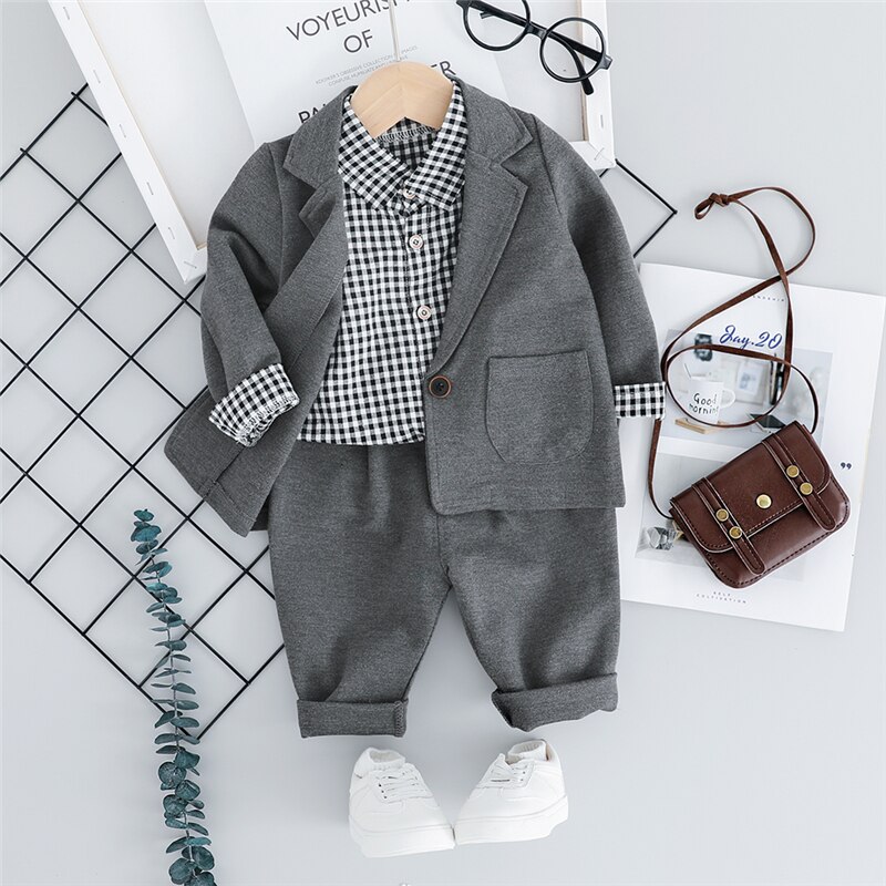 Hylkidhuose Herfst Baby Jongens Kleding Sets Peuter Baby Kleding Suits Jassen Plaid Shirt Broek Kinderen Casual Kostuum: Grijs / 6m