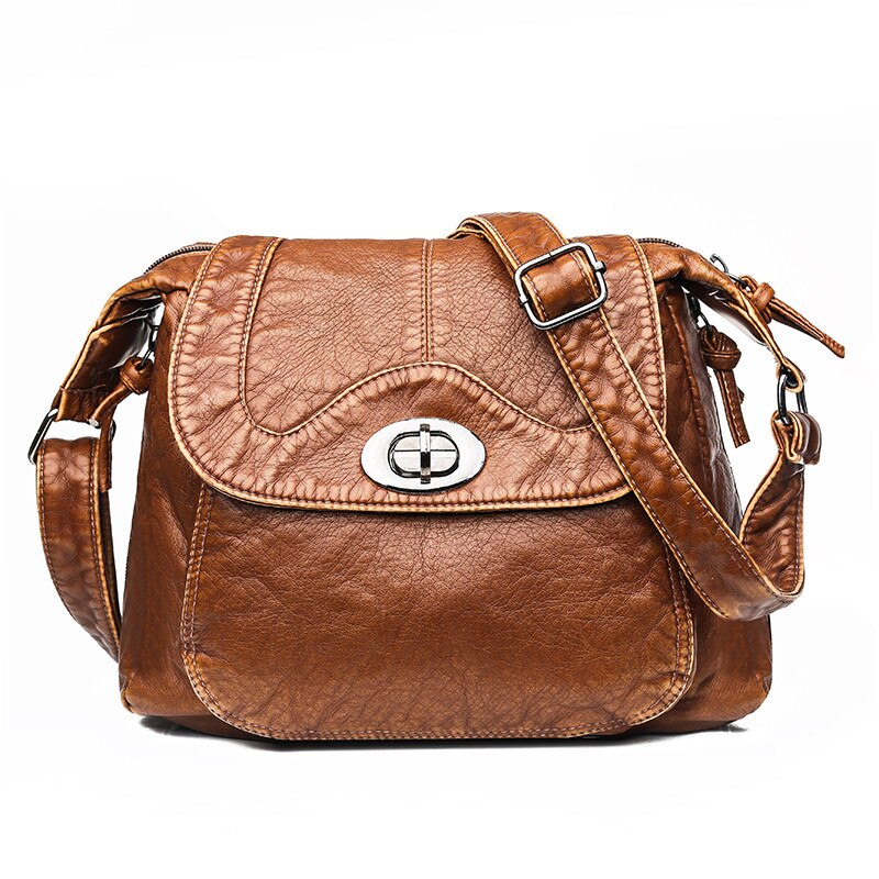 Winter Crossbody Schoudertassen Voor Vrouwen Vintage Handtas Vrouwelijke Zachte Gewassen Lederen Portemonnees En Handtassen Tassen Sac: Brown