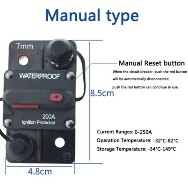 BYGD Afbryder - 30A-300A - Vandtæt Reset Sikring - 12-48V DC til Bil, Båd