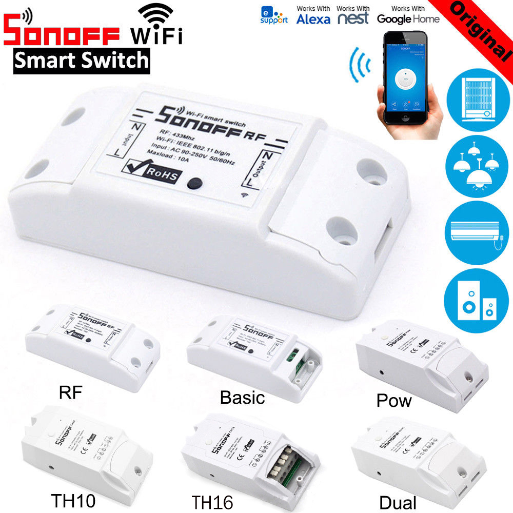 SONOFF TH10 / TH16 RF Basic Pow Dual, Wifi inteligente interruptor inteligente WiFi en casa módulo inalámbrico automatización, trabajar con Alexa Google