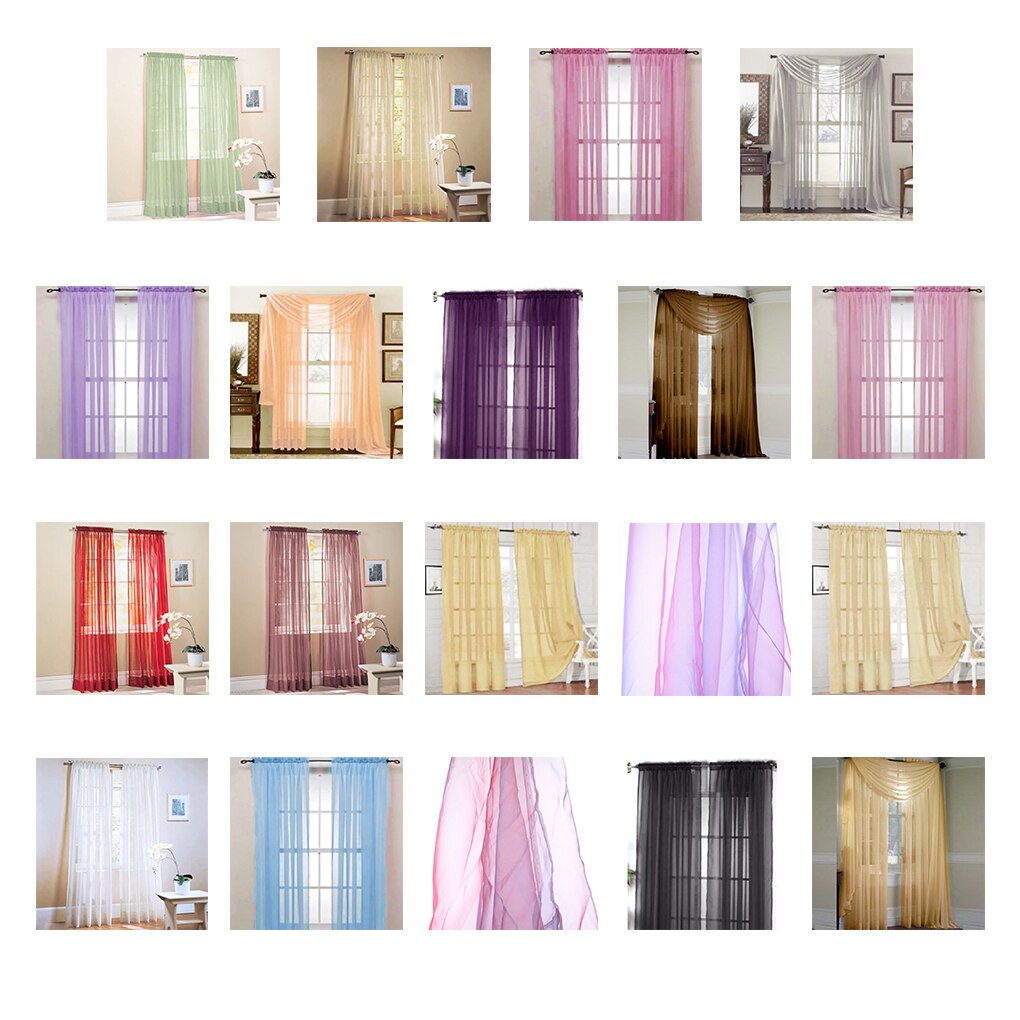 Solid Color Voile Sheer Curtain Panel Window Curtains 100*200cm Pink Yellow