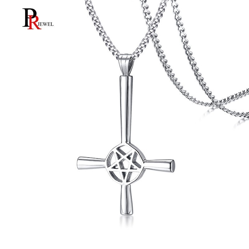 Mens Omgekeerde Cross Pentagram Pentagram Star Ketting Rvs Hanger Accessoires
