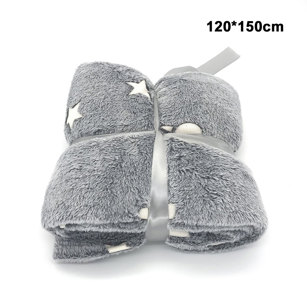 Outdoor Camping Deken Fleece Versierd Ster Moom Deken Warm Dutje Cover Groeiende Deken Voor Kinderen Night Glowing Dekens: 120x150cm