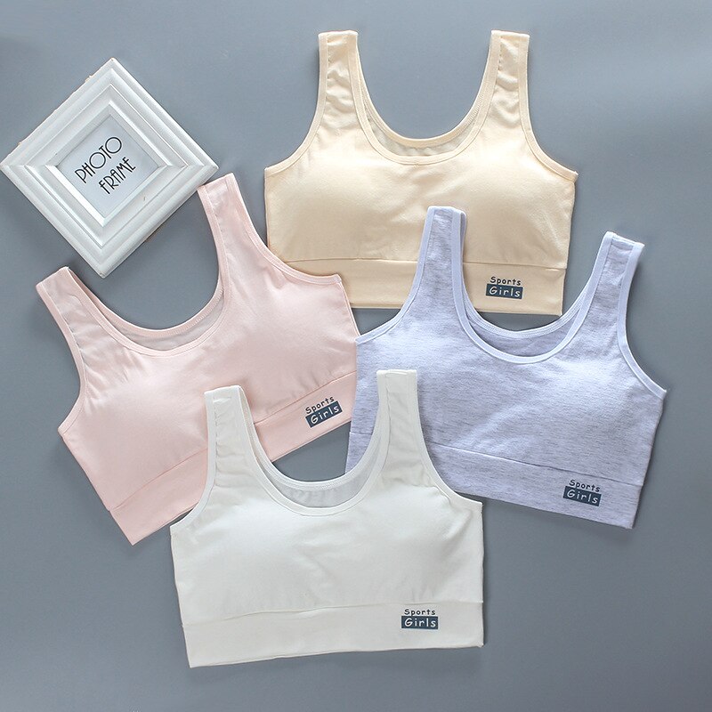 developmental bra vest style girl underwear junior high school students pure cotton sports tube top teen bra: Random 1 color