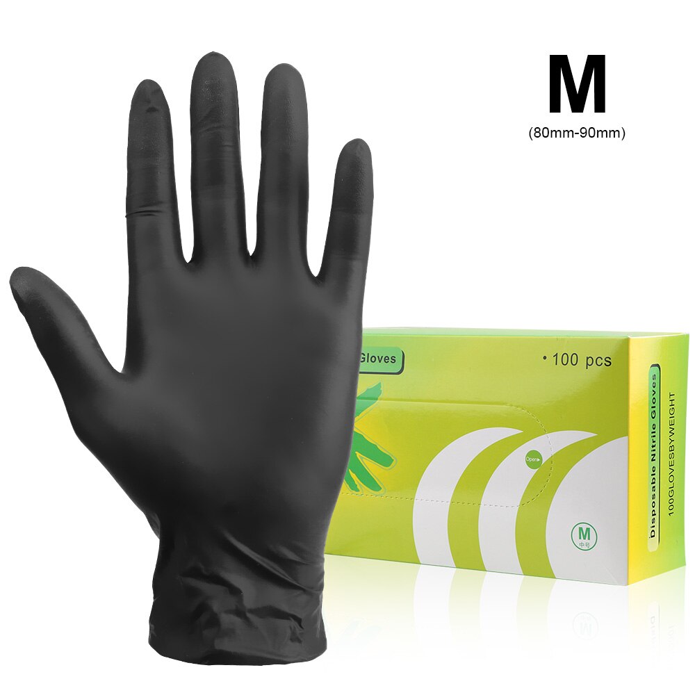 100 unid/set guantes de nitrilo desechables antideslizantes guantes de látex desechables impermeables espesar guantes de jardín/Cocina/lavavajillas: Black M