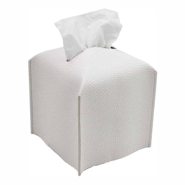 Tissue Box Cover Holder, Square Decoration Pu Leather Facial Tissues Case Roll Paper Dispenser For Bathroom Vanity Countertop: White-S